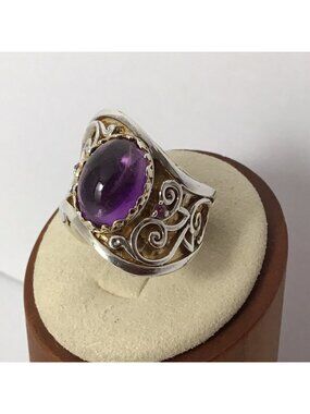 Gems en Vogue Michael Valitutti Ring Sterling Silver Gold Plate Amethyst 6 1/2